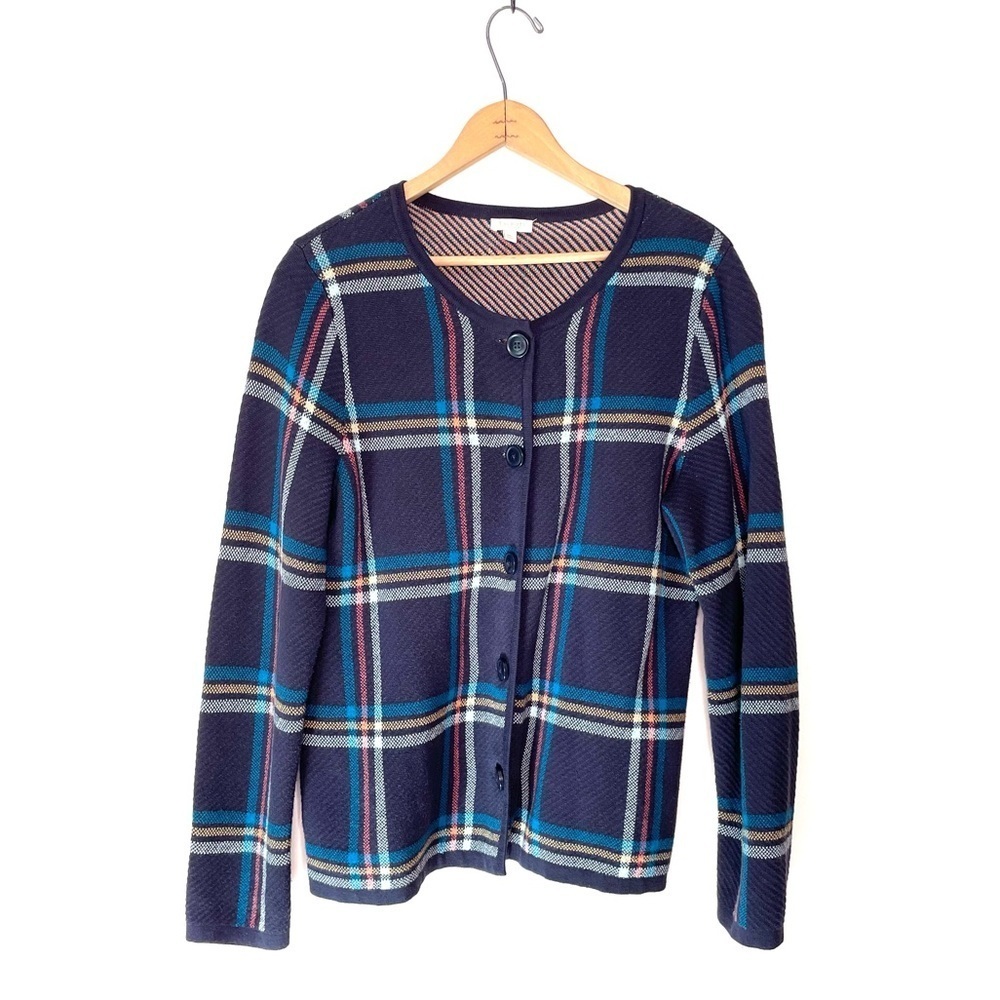 Talbots | Blue Plaid Cardigan Sweater